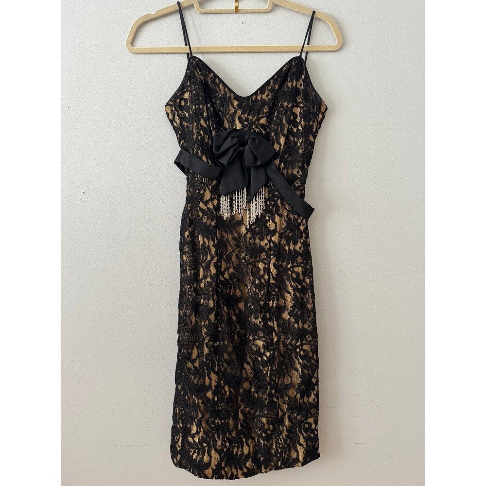 Vtg 1950’s Hollywood Glamour Gold Mettalic Lace Cocktail Dress By Beaumelle Sz S